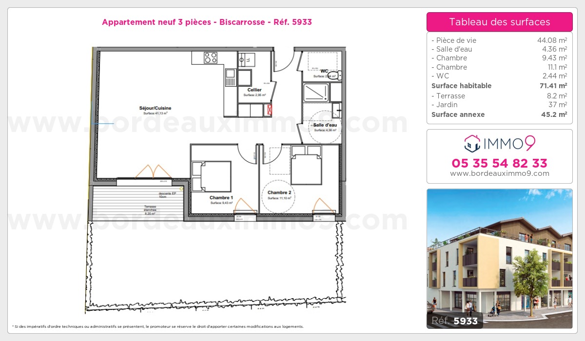 Plan et surfaces, Programme neuf Biscarrosse Référence n° 5933