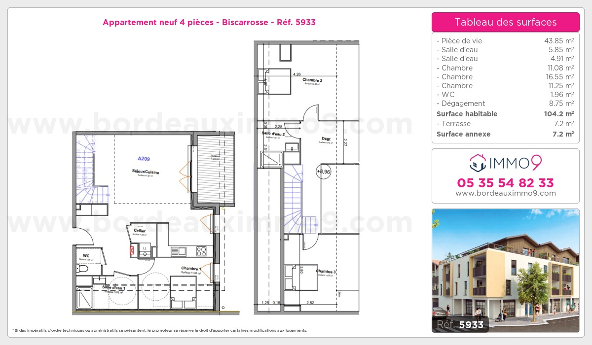 Plan et surfaces, Programme neuf Biscarrosse Référence n° 5933