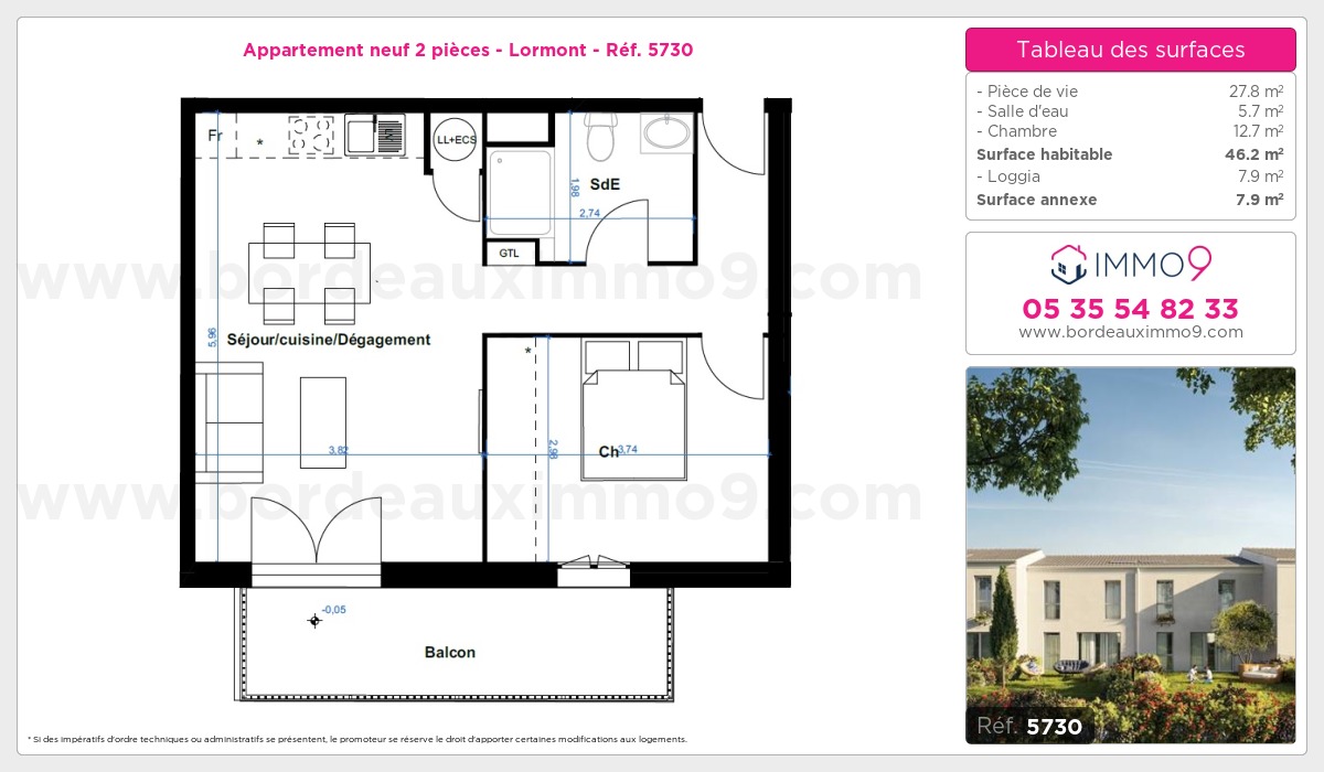 Plan et surfaces, Programme neuf Lormont Référence n° 5730