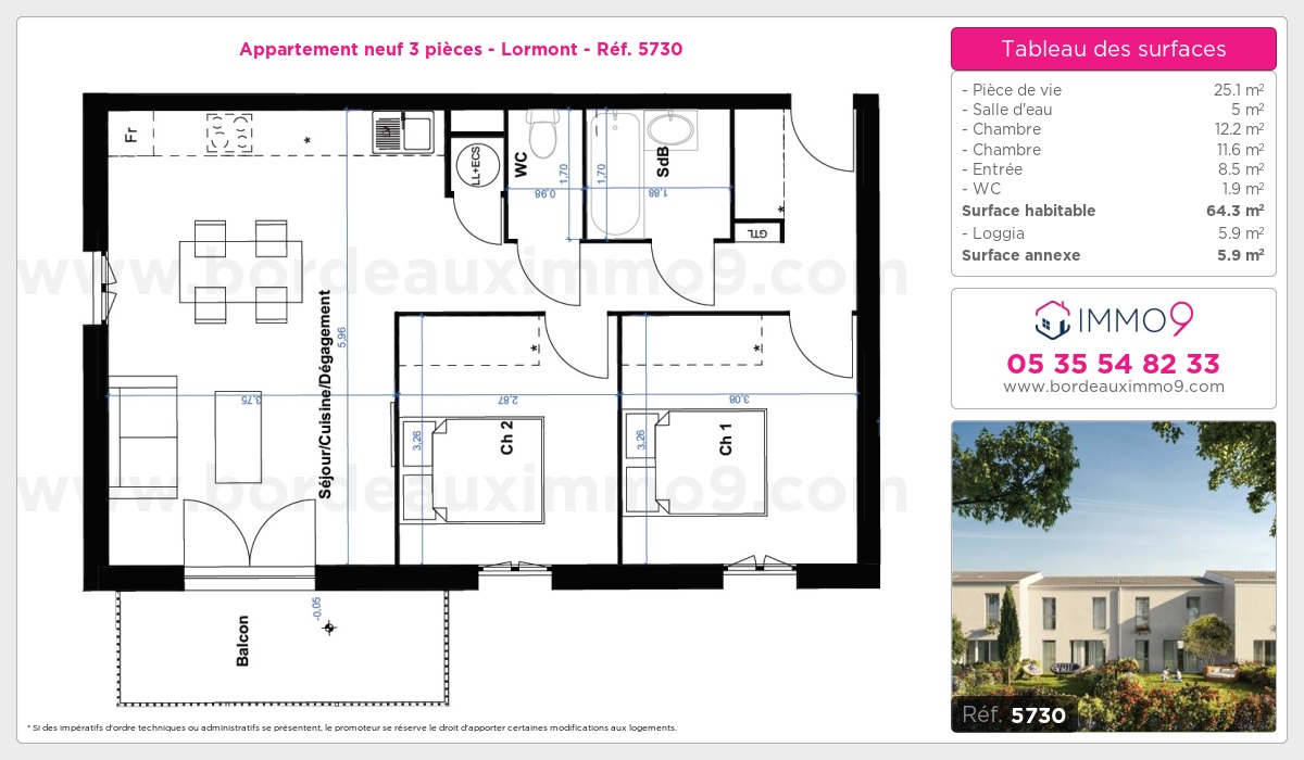 Plan et surfaces, Programme neuf Lormont Référence n° 5730