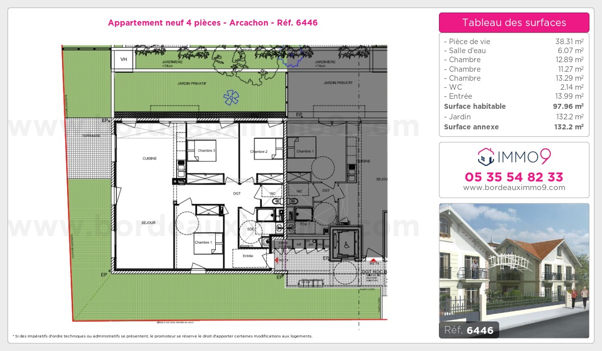 Plan et surfaces, Programme neuf Arcachon Référence n° 6446