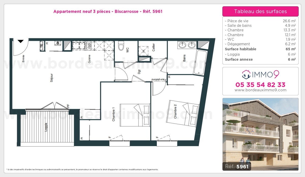 Plan et surfaces, Programme neuf Biscarrosse Référence n° 5961