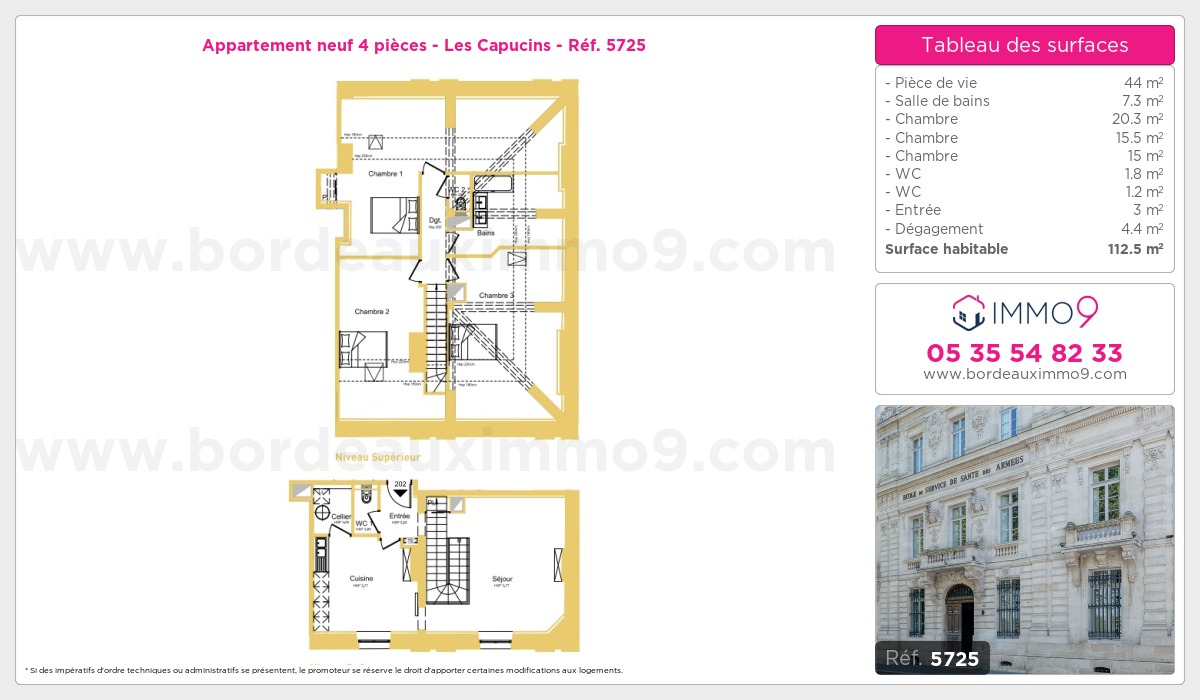 Plan et surfaces, Programme neuf Bordeaux : Capucins Référence n° 5725