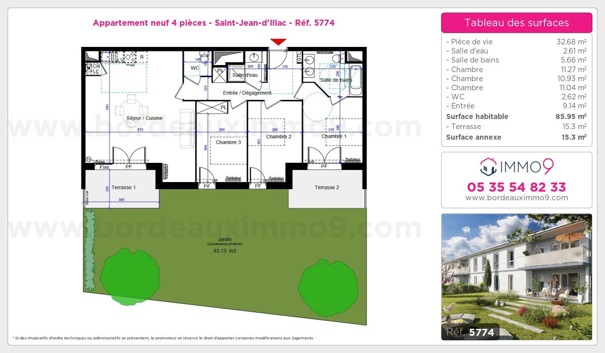 Plan et surfaces, Programme neuf Saint-Jean-d'Illac Référence n° 5774