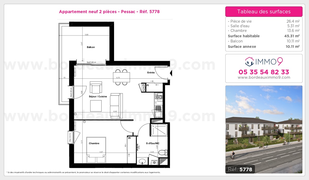 Plan et surfaces, Programme neuf Pessac Référence n° 5778