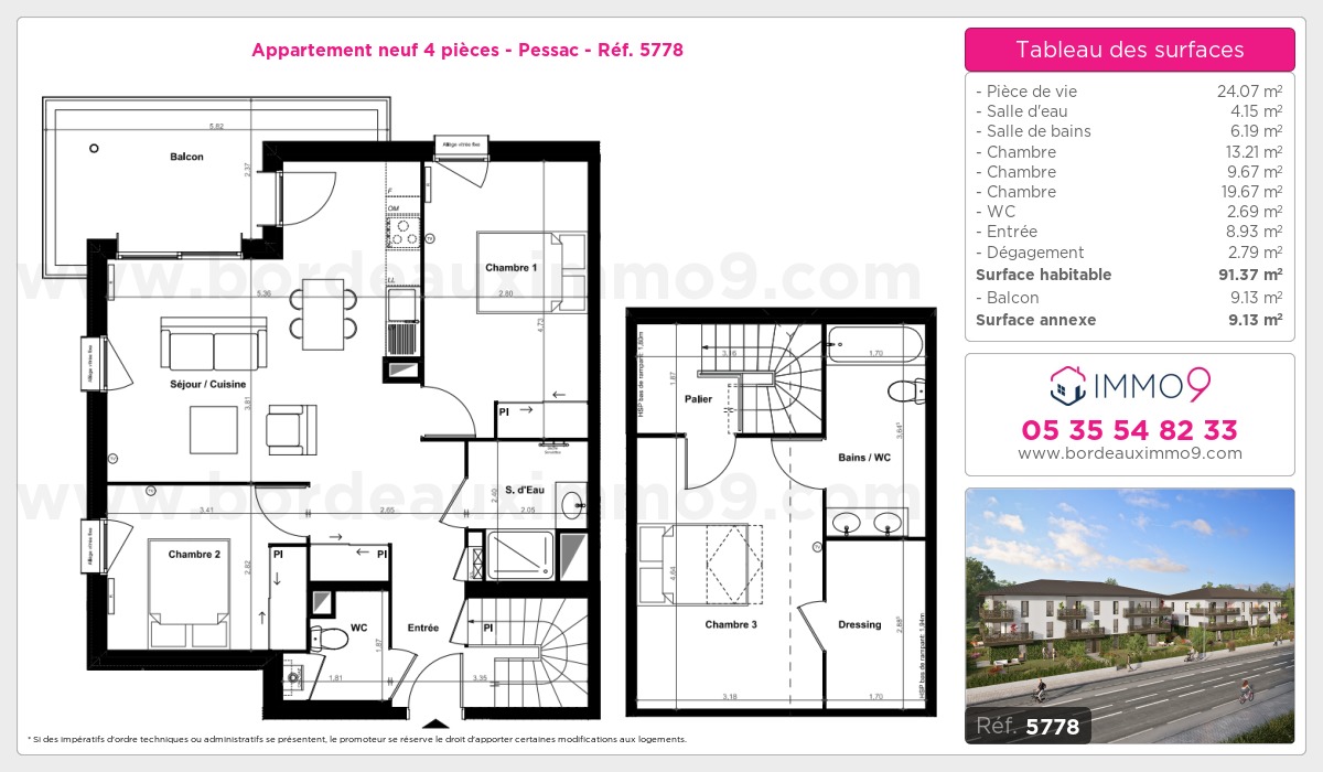 Plan et surfaces, Programme neuf Pessac Référence n° 5778