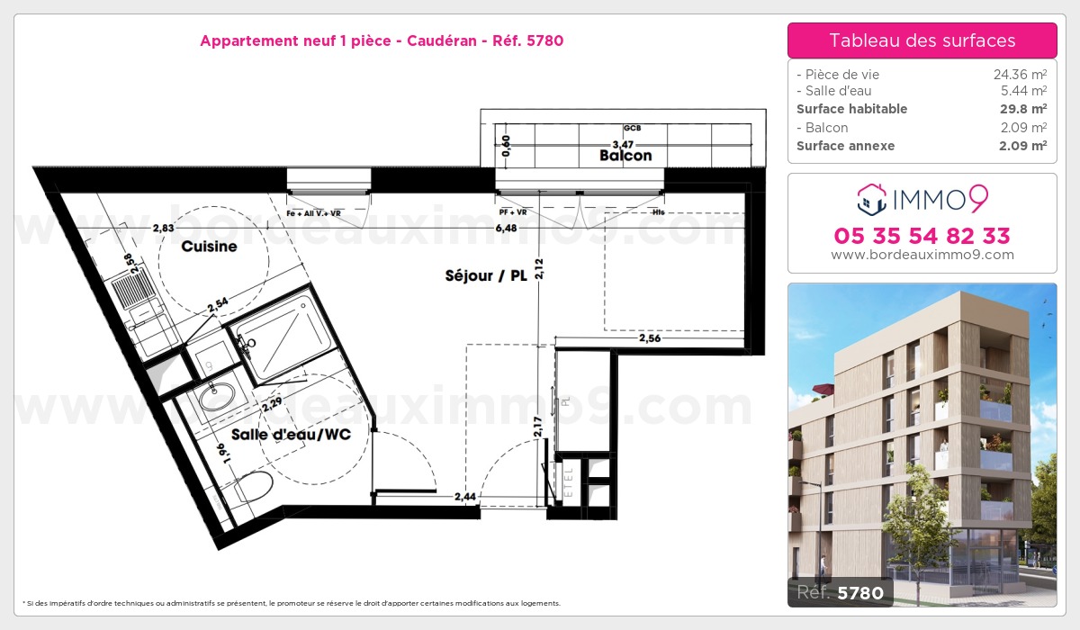 Plan et surfaces, Programme neuf Bordeaux : Caudéran Référence n° 5780