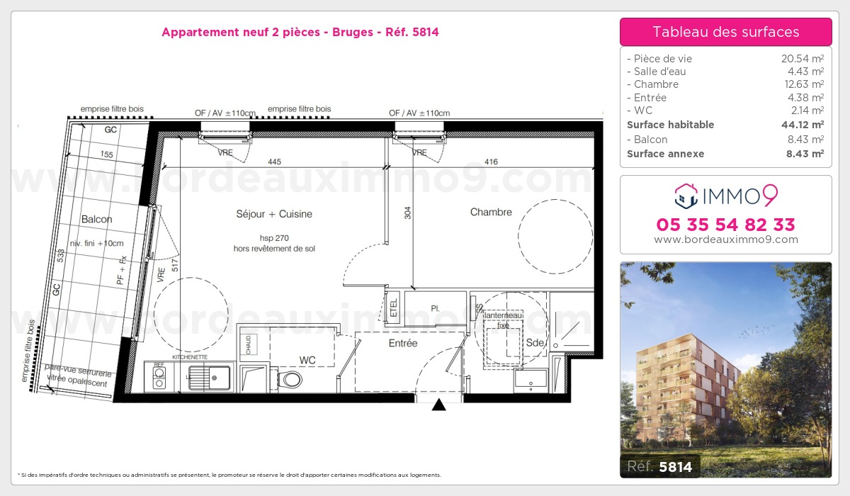 Plan et surfaces, Programme neuf Bruges Référence n° 5814