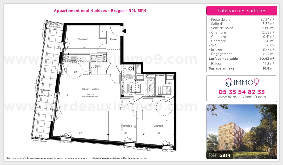 Plan et surfaces, Programme neuf Bruges Référence n° 5814