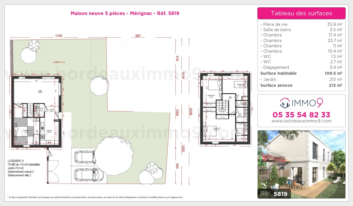 Plan et surfaces, Programme neuf Mérignac Référence n° 5819