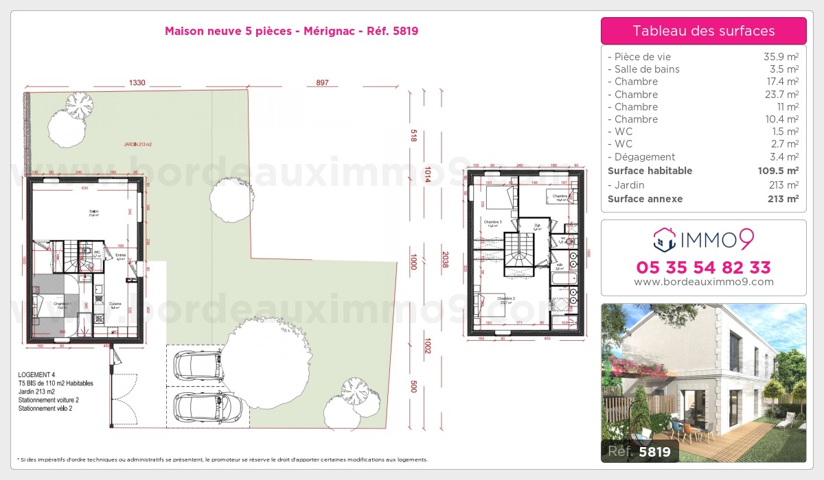 Plan et surfaces, Programme neuf Mérignac Référence n° 5819