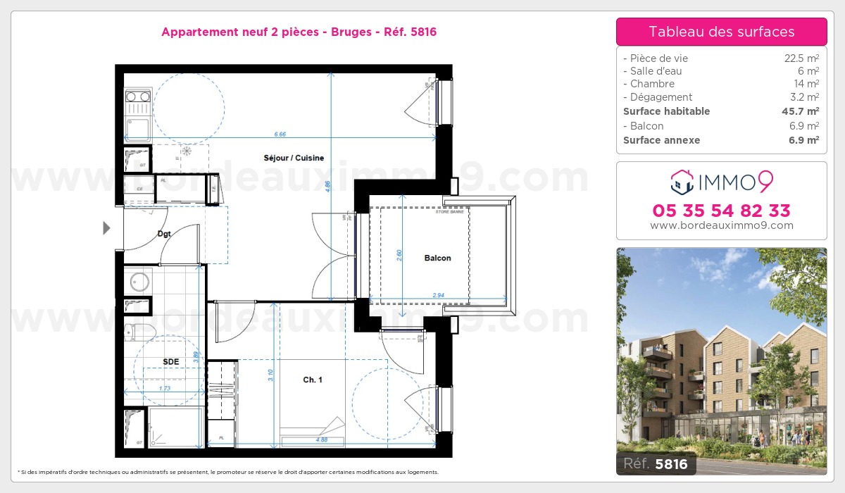 Plan et surfaces, Programme neuf Bruges Référence n° 5816