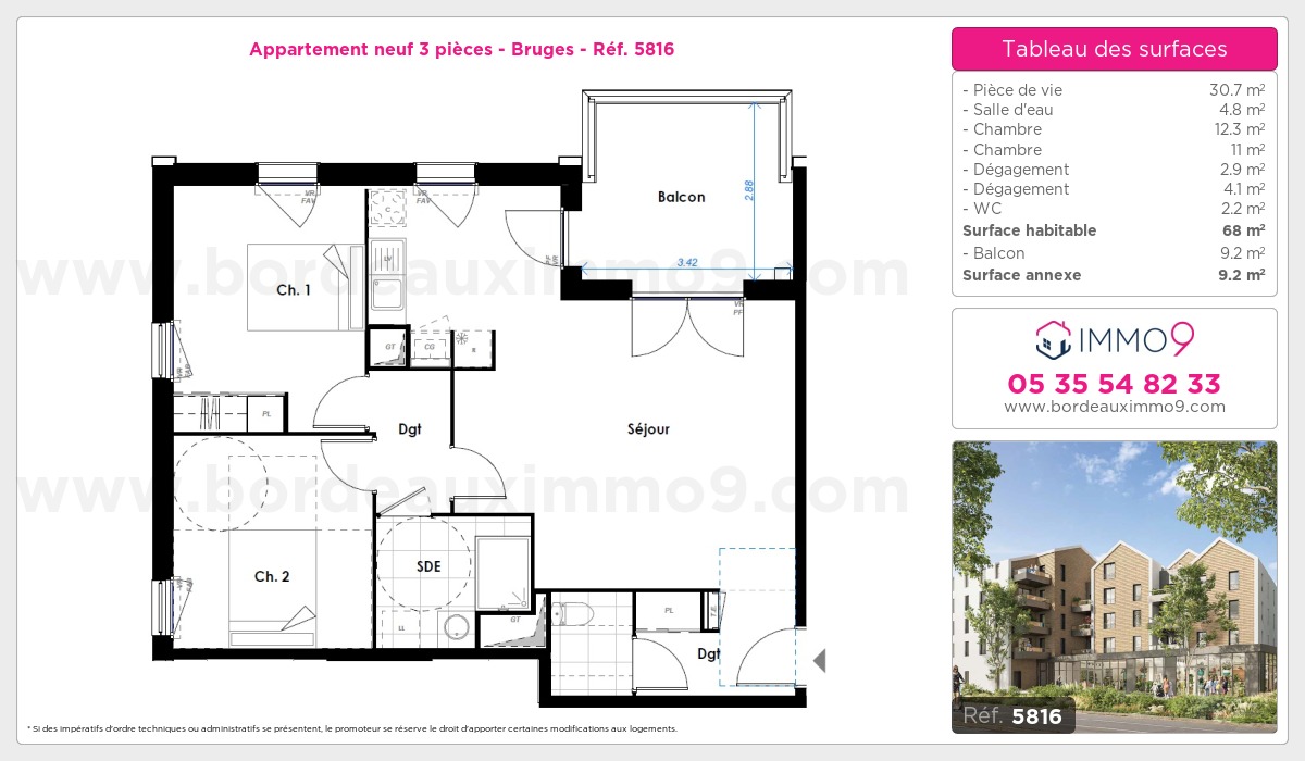 Plan et surfaces, Programme neuf Bruges Référence n° 5816