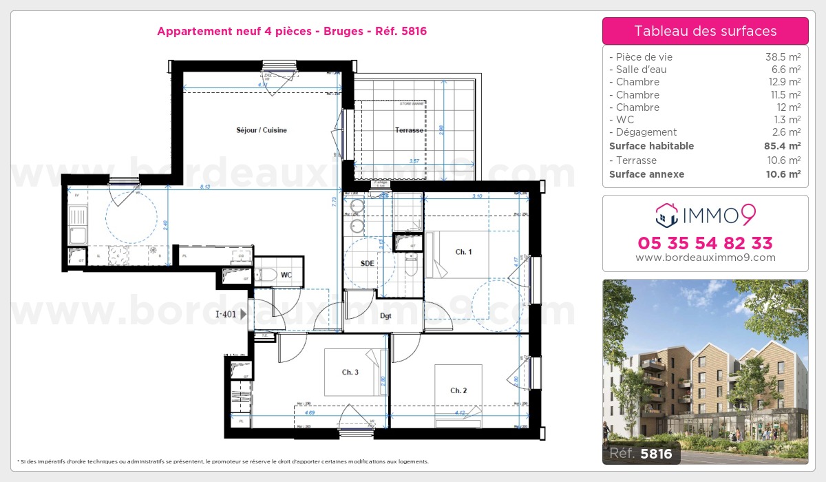 Plan et surfaces, Programme neuf Bruges Référence n° 5816