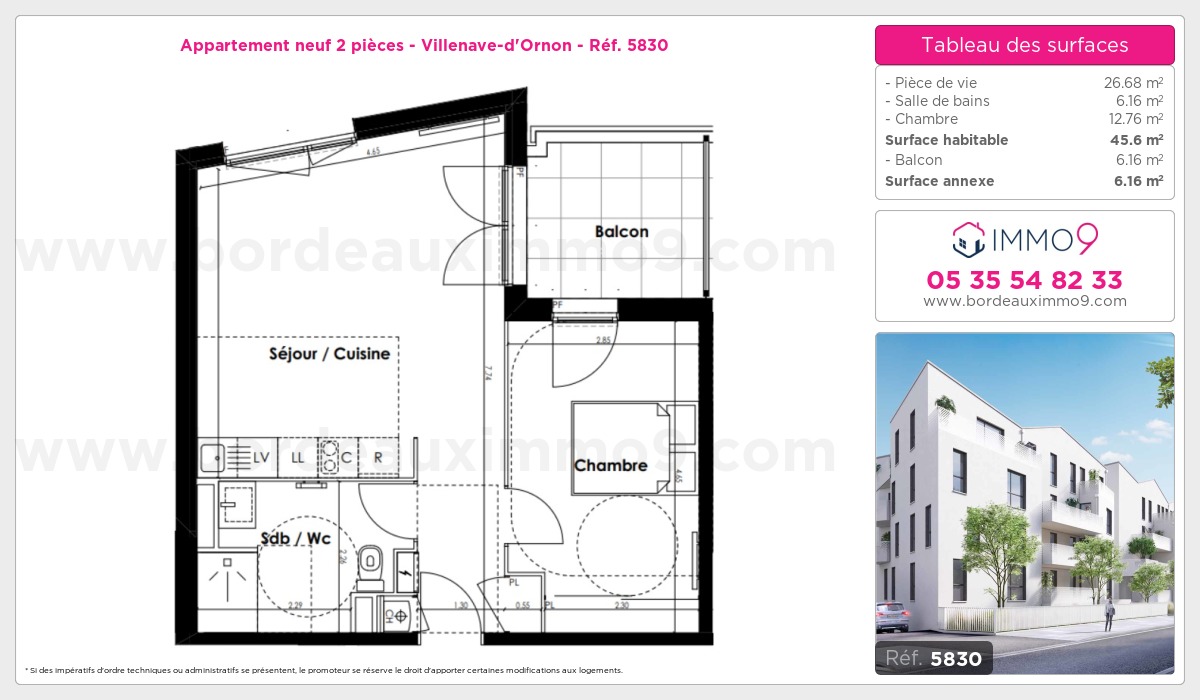 Plan et surfaces, Programme neuf Villenave-d'Ornon Référence n° 5830