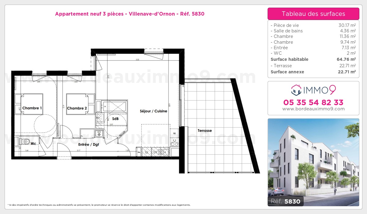 Plan et surfaces, Programme neuf Villenave-d'Ornon Référence n° 5830