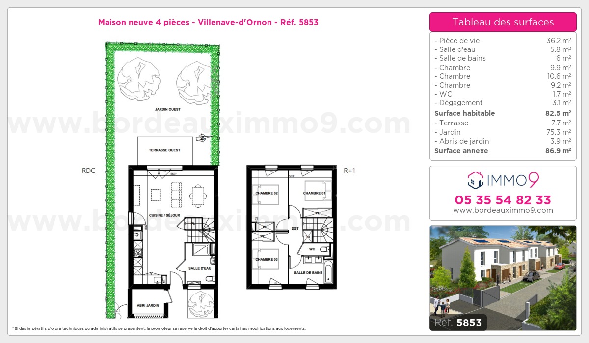 Plan et surfaces, Programme neuf Villenave-d'Ornon Référence n° 5853