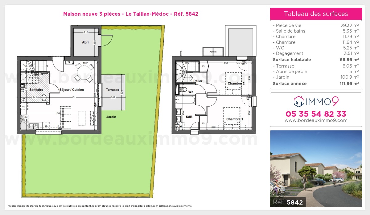 Plan et surfaces, Programme neuf Taillan-Médoc Référence n° 5842