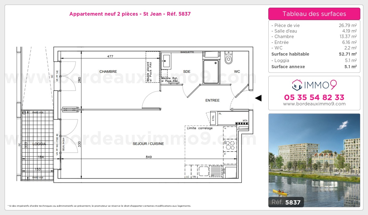 Plan et surfaces, Programme neuf Bordeaux : St Jean Référence n° 5837