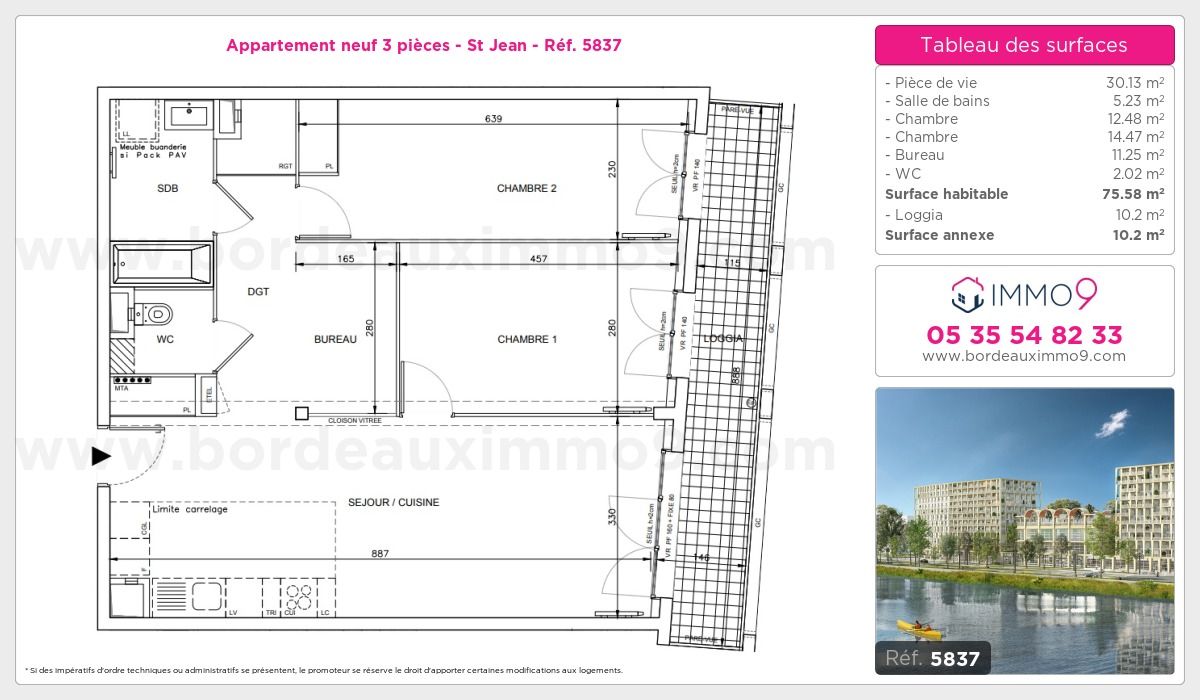 Plan et surfaces, Programme neuf Bordeaux : St Jean Référence n° 5837