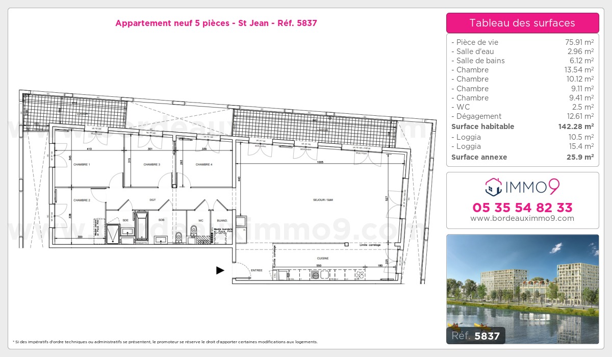 Plan et surfaces, Programme neuf Bordeaux : St Jean Référence n° 5837