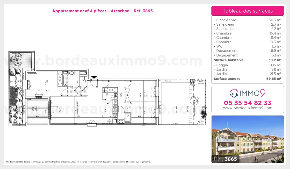 Plan et surfaces, Programme neuf Arcachon Référence n° 3865