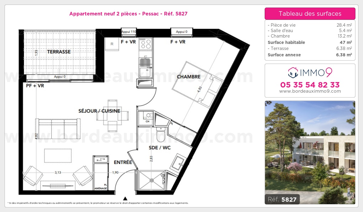 Plan et surfaces, Programme neuf Pessac Référence n° 5827