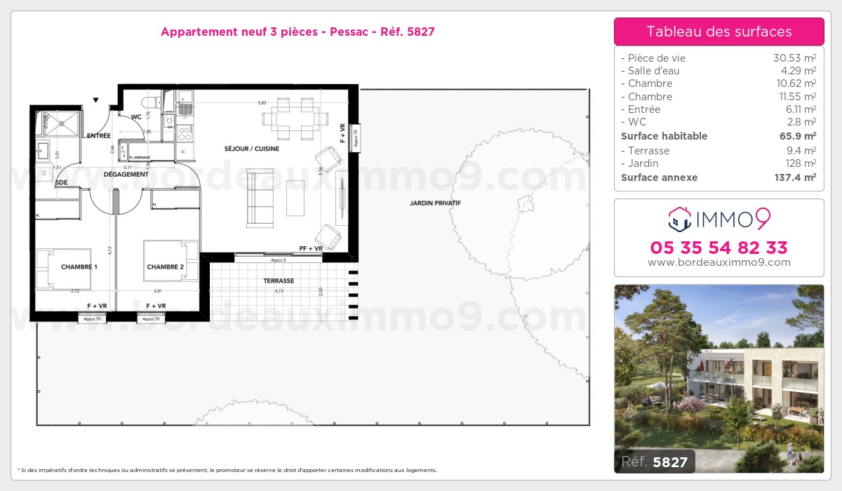 Plan et surfaces, Programme neuf Pessac Référence n° 5827