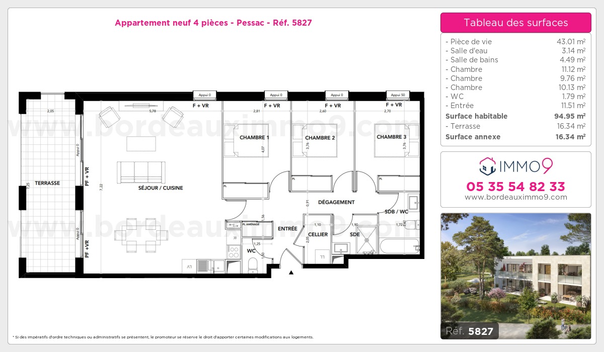 Plan et surfaces, Programme neuf Pessac Référence n° 5827