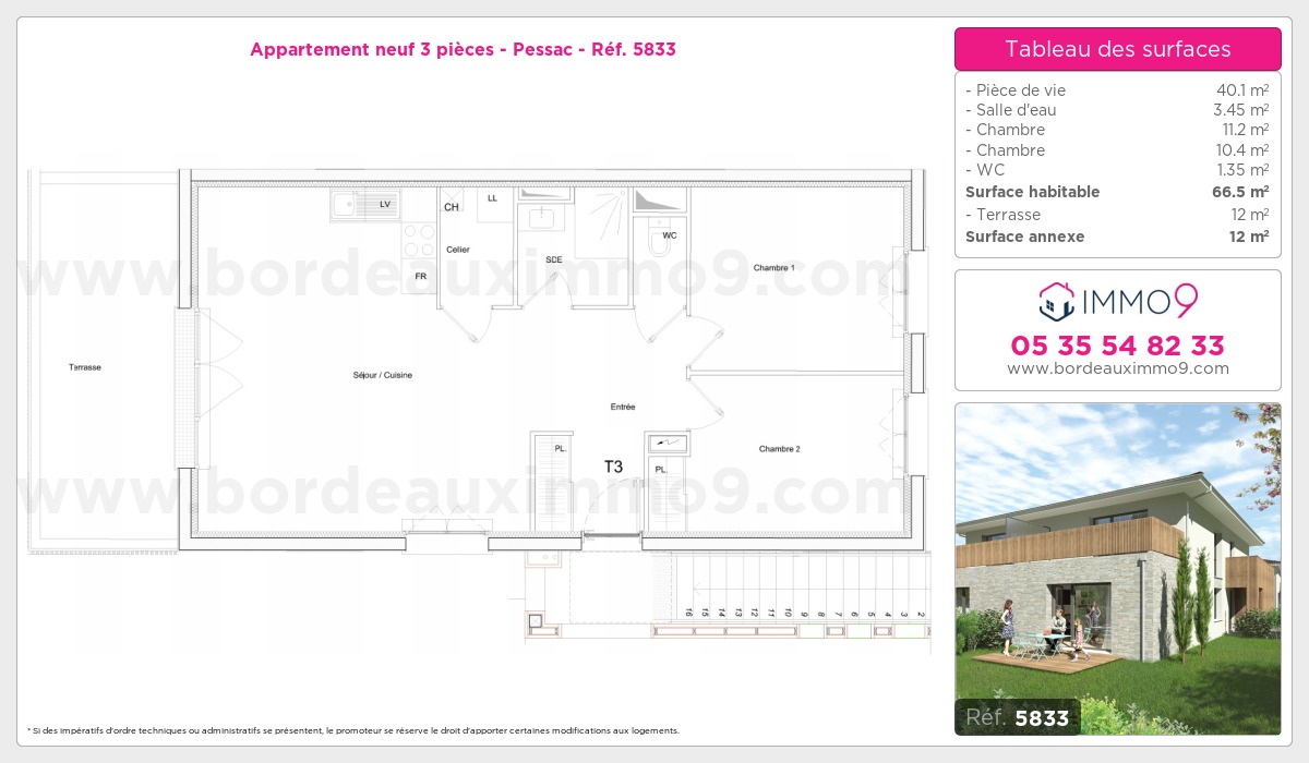 Plan et surfaces, Programme neuf Pessac Référence n° 5833