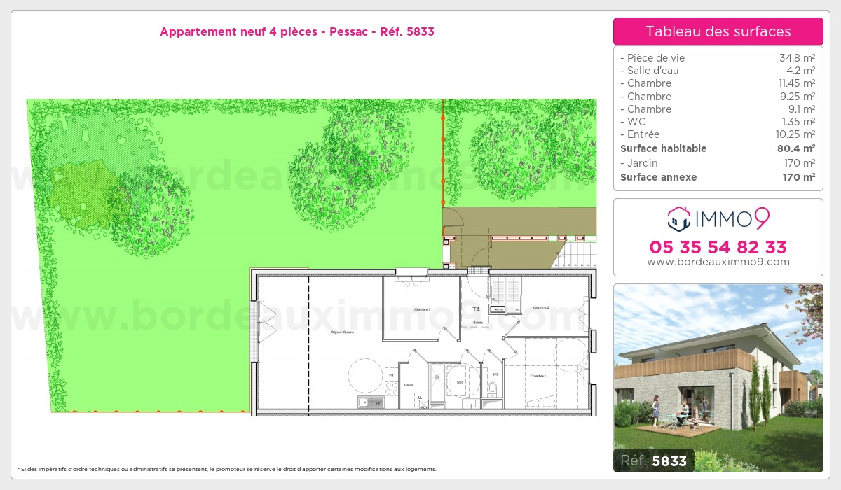 Plan et surfaces, Programme neuf Pessac Référence n° 5833