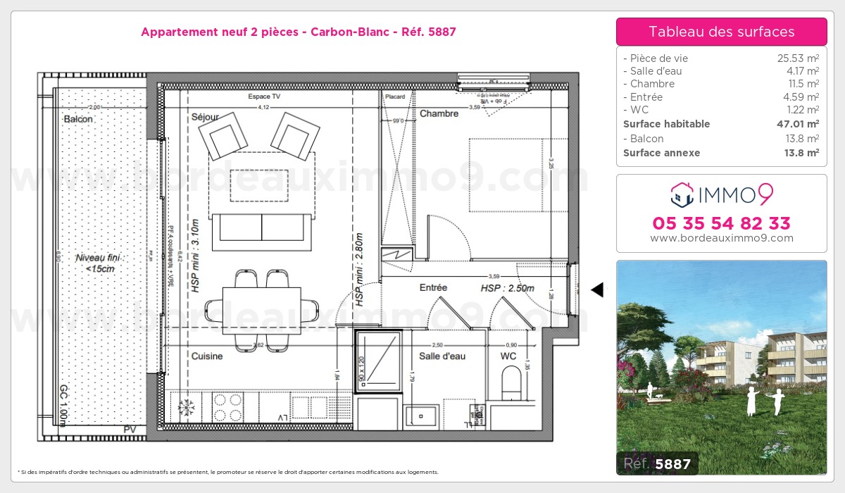 Plan et surfaces, Programme neuf Carbon-Blanc Référence n° 5887