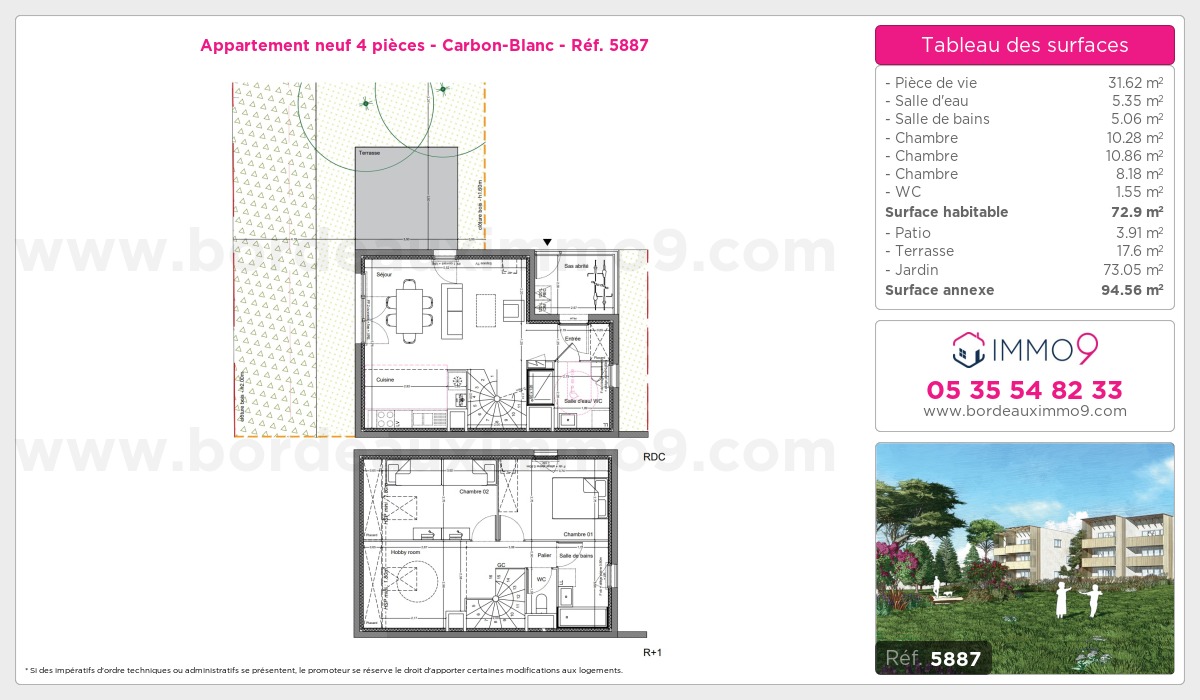 Plan et surfaces, Programme neuf Carbon-Blanc Référence n° 5887