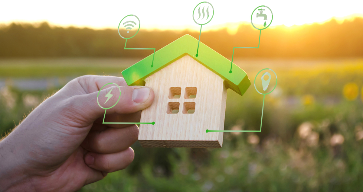 Toutes les aides à la transition énergétique Aides à la transition énergétique - Maison miniature et symboles des services publics