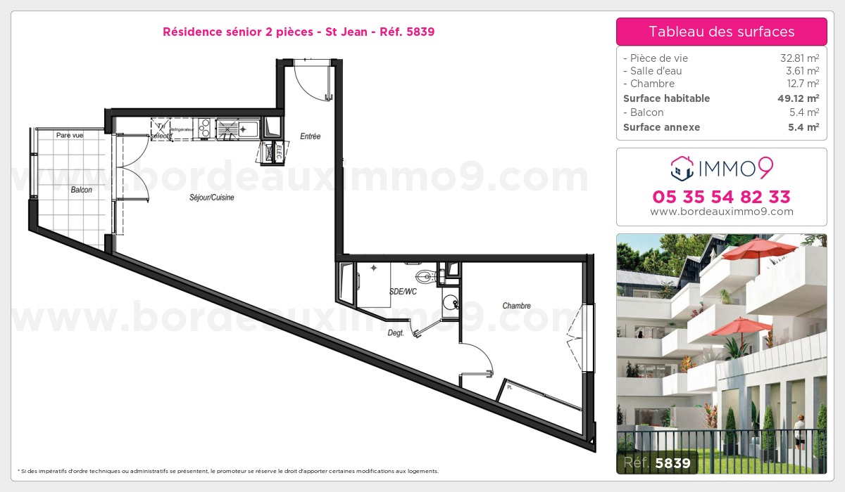 Plan et surfaces, Programme neuf Bordeaux : St Jean Référence n° 5839