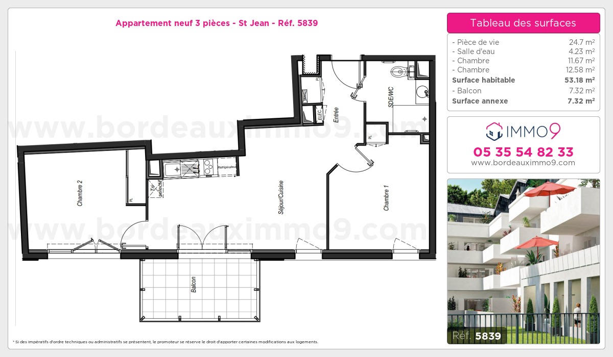 Plan et surfaces, Programme neuf Bordeaux : St Jean Référence n° 5839