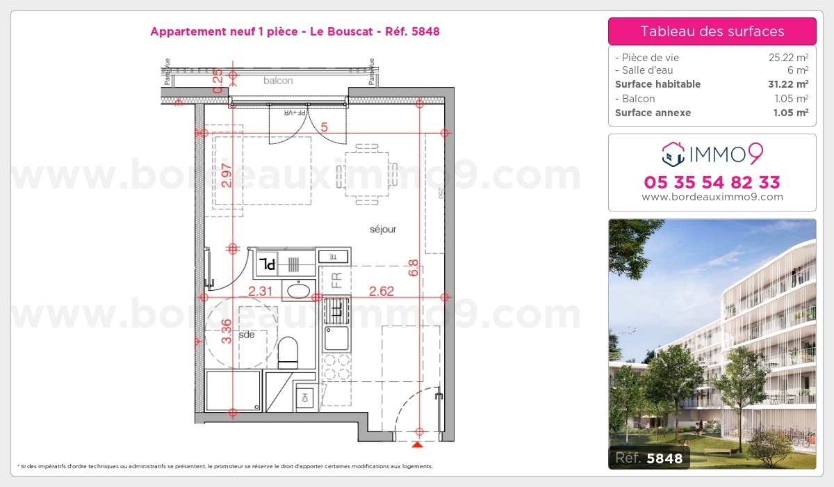 Plan et surfaces, Programme neuf Bouscat Référence n° 5848