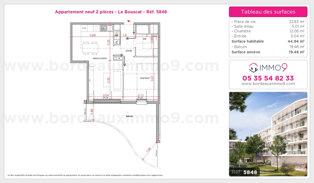 Plan et surfaces, Programme neuf Bouscat Référence n° 5848