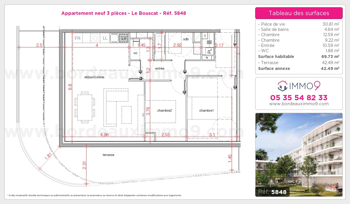 Plan et surfaces, Programme neuf Bouscat Référence n° 5848