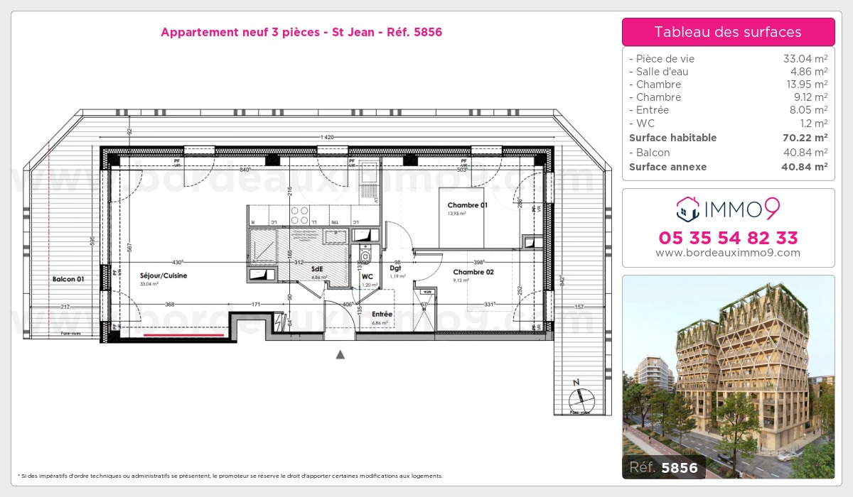 Plan et surfaces, Programme neuf Bordeaux : St Jean Référence n° 5856