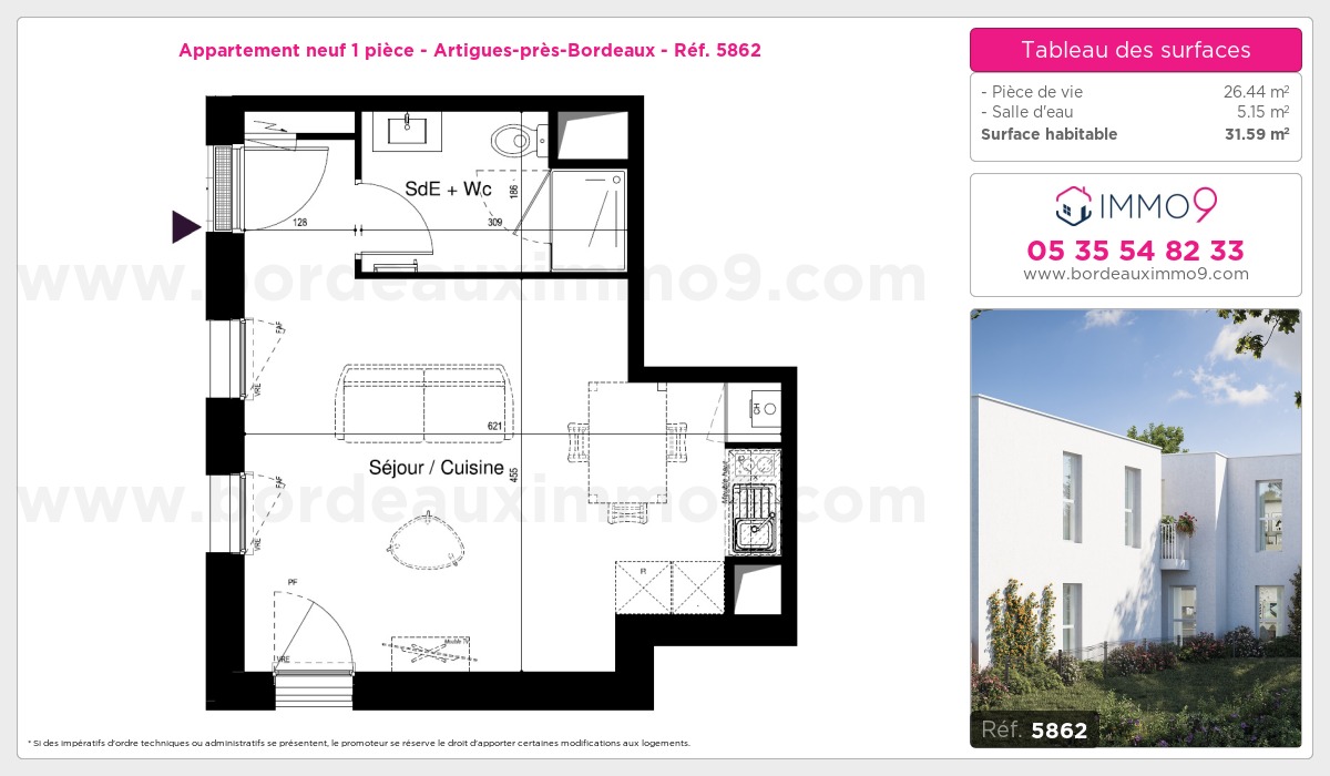 Plan et surfaces, Programme neuf Artigues-près-Bordeaux Référence n° 5862