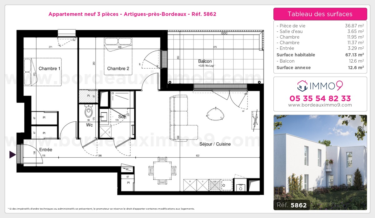 Plan et surfaces, Programme neuf Artigues-près-Bordeaux Référence n° 5862