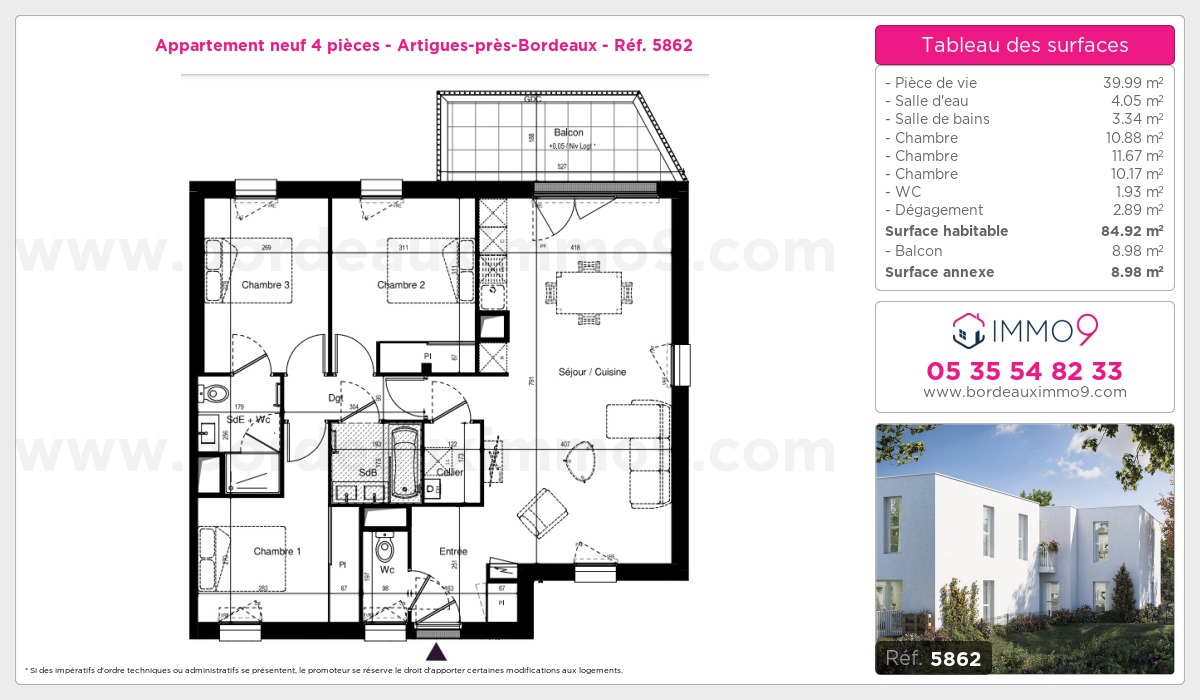 Plan et surfaces, Programme neuf Artigues-près-Bordeaux Référence n° 5862