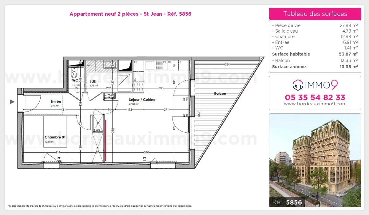 Plan et surfaces, Programme neuf Bordeaux : St Jean Référence n° 5856