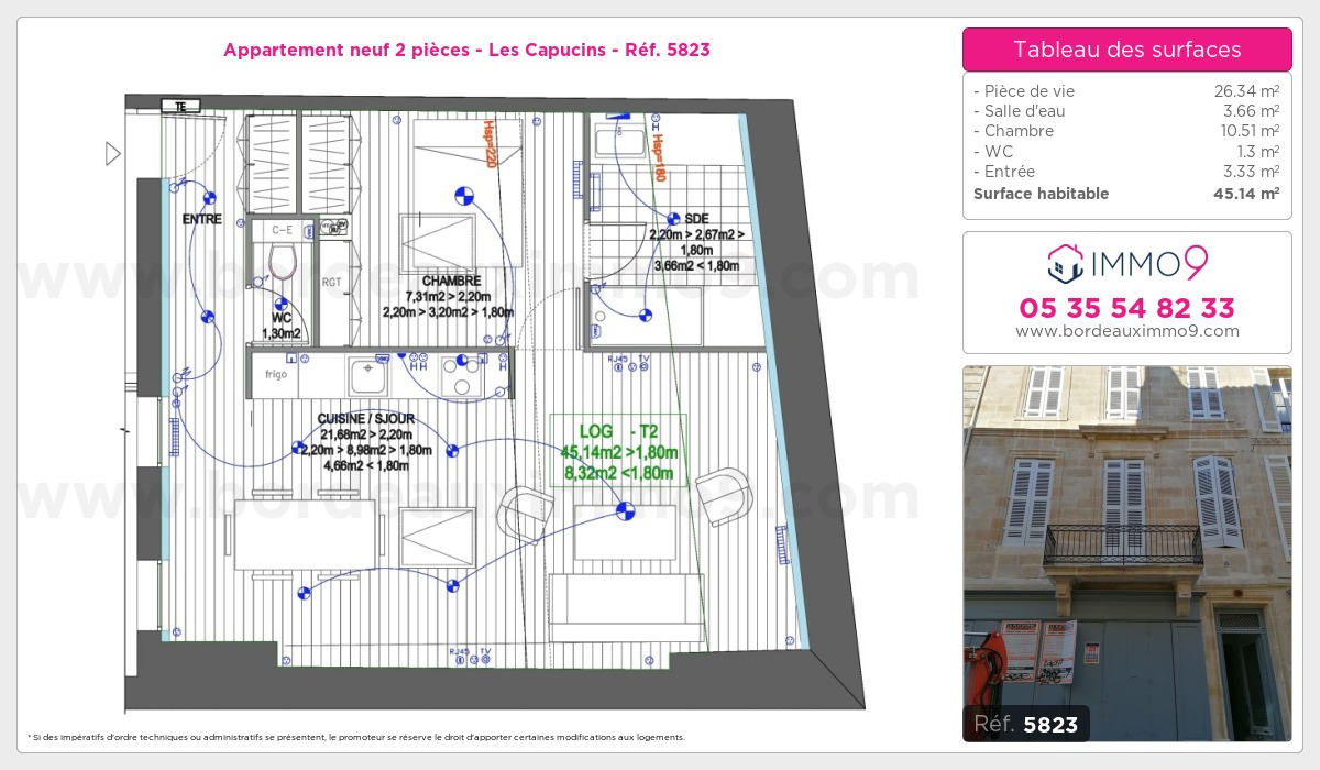 Plan et surfaces, Programme neuf Bordeaux : Capucins Référence n° 5823