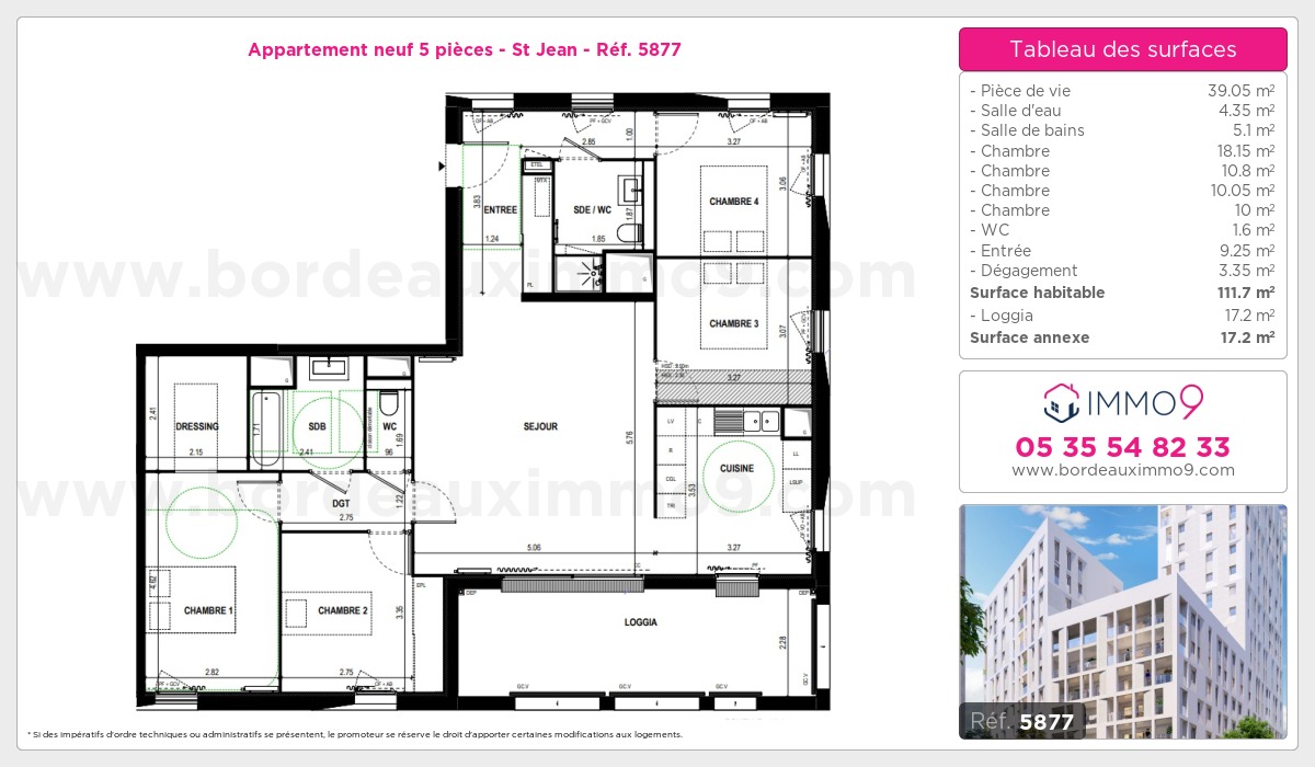 Plan et surfaces, Programme neuf Bordeaux : St Jean Référence n° 5877