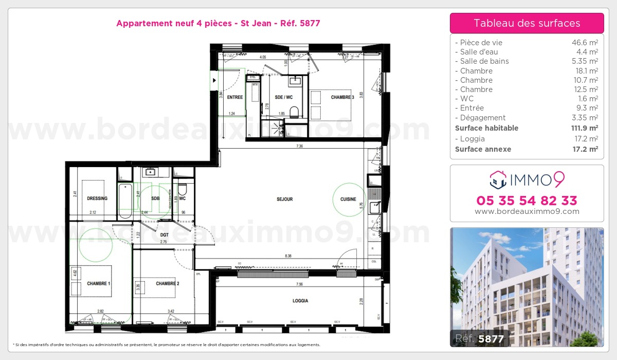 Plan et surfaces, Programme neuf Bordeaux : St Jean Référence n° 5877