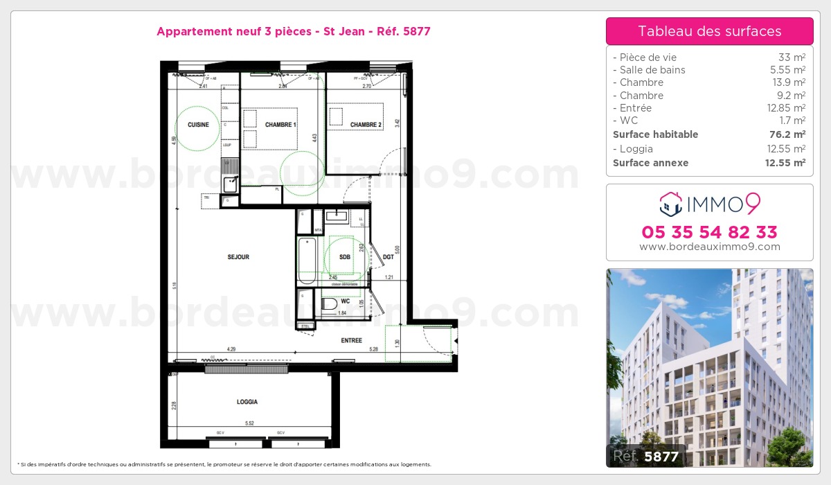 Plan et surfaces, Programme neuf Bordeaux : St Jean Référence n° 5877