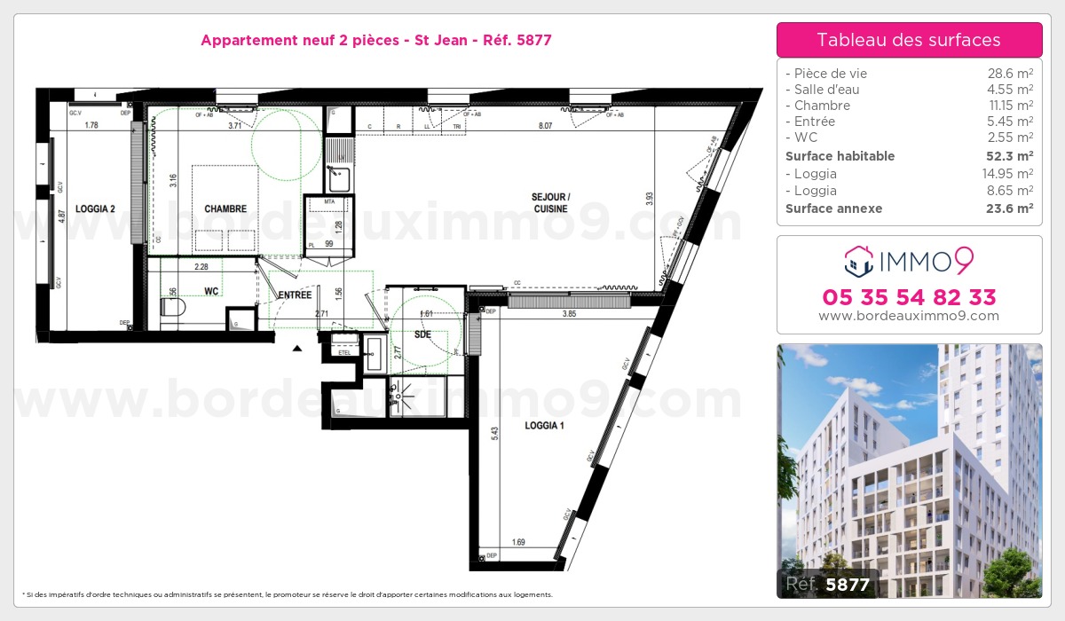 Plan et surfaces, Programme neuf Bordeaux : St Jean Référence n° 5877