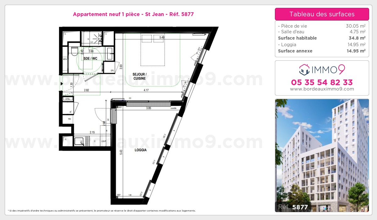 Plan et surfaces, Programme neuf Bordeaux : St Jean Référence n° 5877